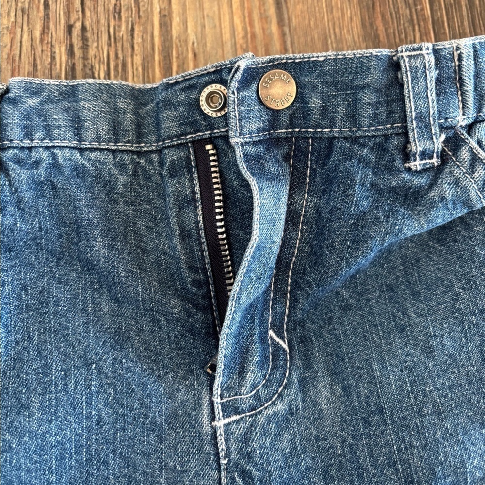 Vtg 2002 Sesame Street Jeans Size 6/9 Months Blue Rainbow Thread Hems Flowers - Picture 7 of 9